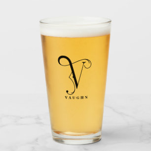 Classy Monogram Initial V with Last Name Glass