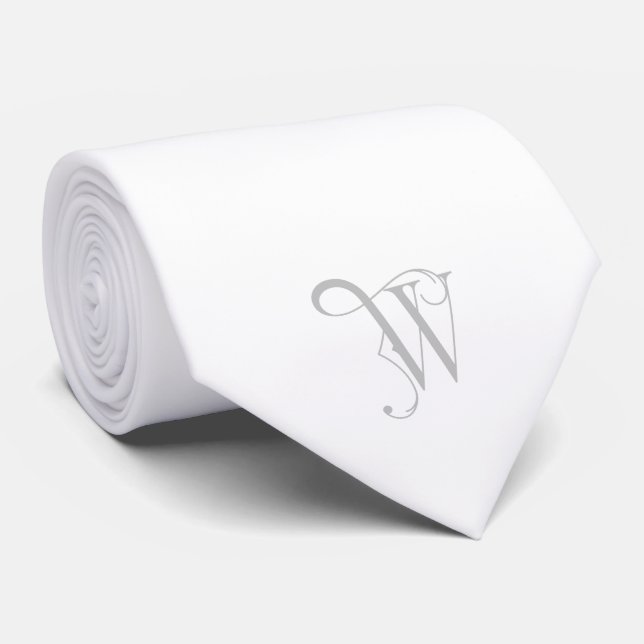 Classy Monogram Initial W, Grey on White Tie (Rolled)