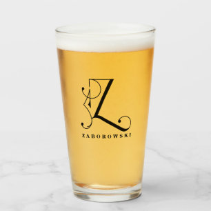 Classy Monogram Initial Z with Last Name Glass
