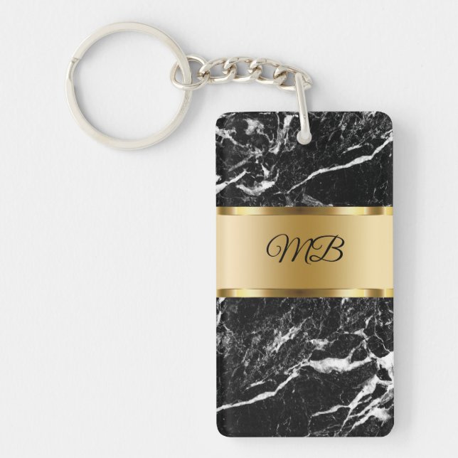 Classy Monogram Marble Stone Look Key Ring (Front)