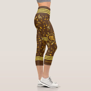 Classy Monogram Music Notes on BROWN Capri Leggings