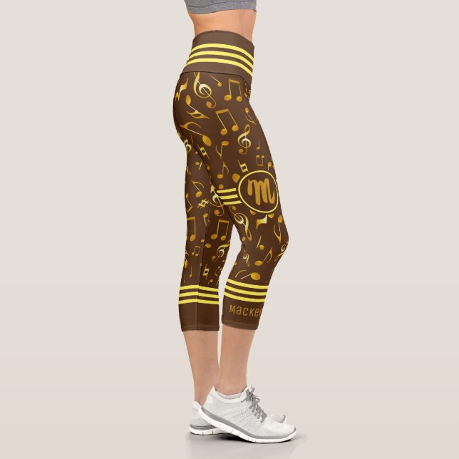 Classy Monogram Music Notes on BROWN Capri Leggings (Right)