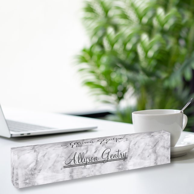 Classy Monogram Name On Marble Look Nameplate (Creator Uploaded)