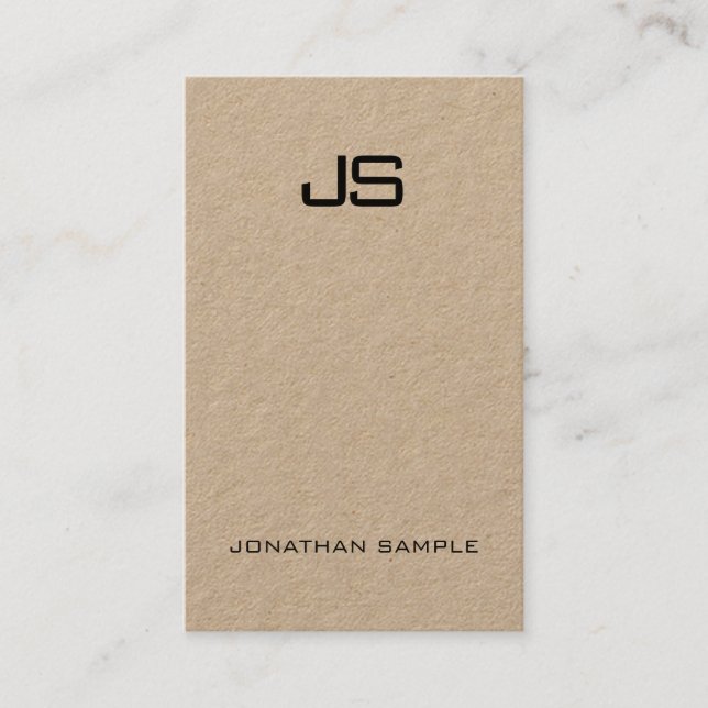 Classy Monogram Premium Kraft Modern Vertical Chic Business Card (Front)