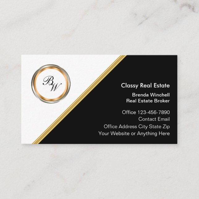 Classy Monogram Real Estate Broker Business Cards (Front)