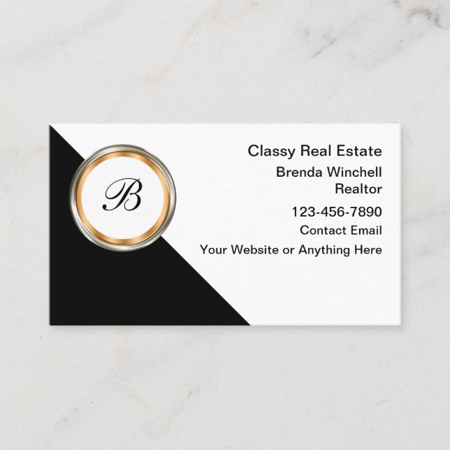 Classy Monogram Real Estate Business Cards (Front)