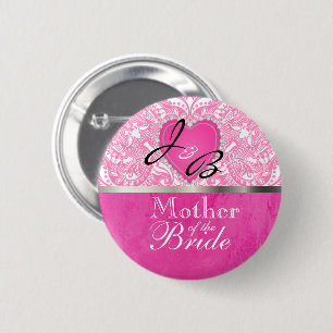 Classy Monogram Wedding Party - Pink Heart 6 Cm Round Badge