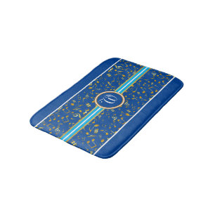 Classy Monogram with Gold Music Notes on BLUE Bath Mat