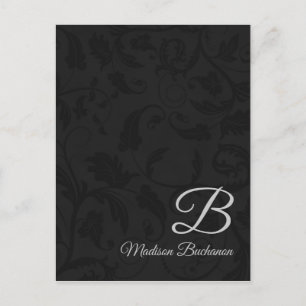 Classy Monogram with Silver and Black Damask Postcard