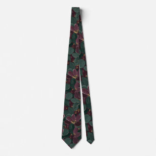 Classy Moody Floral Forest Green Burgundy Art Tie