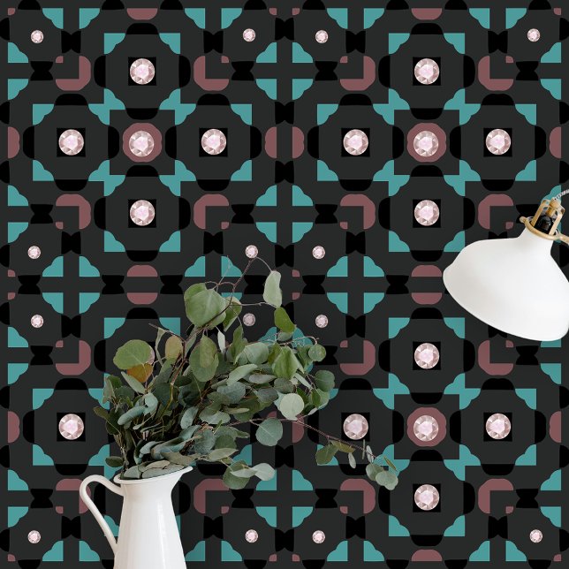 Classy Moroccan Geometric Lattice with Gemstones Wallpaper (Creator Uploaded)