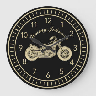 Classy Motorcycle Biker With Name Gold Coloured Large Clock