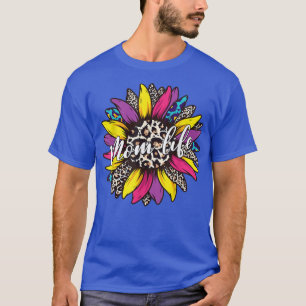 Classy Mum Life with Messy Bun Sunflower Leopard M T-Shirt