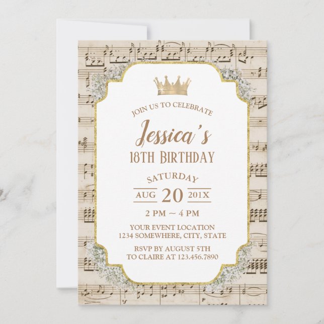 Classy Music Baby's Breath Floral 18th Birthday Invitation (Front)