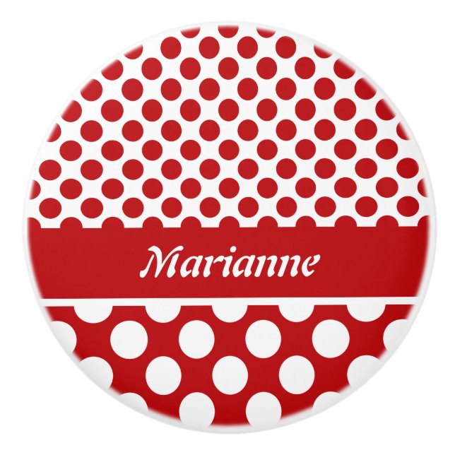 Classy Named Red Polka Dot Design Drawer Knob (Front)
