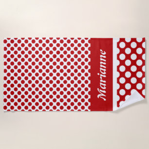 Classy Named Red & White Polka Dot  Beach Towel