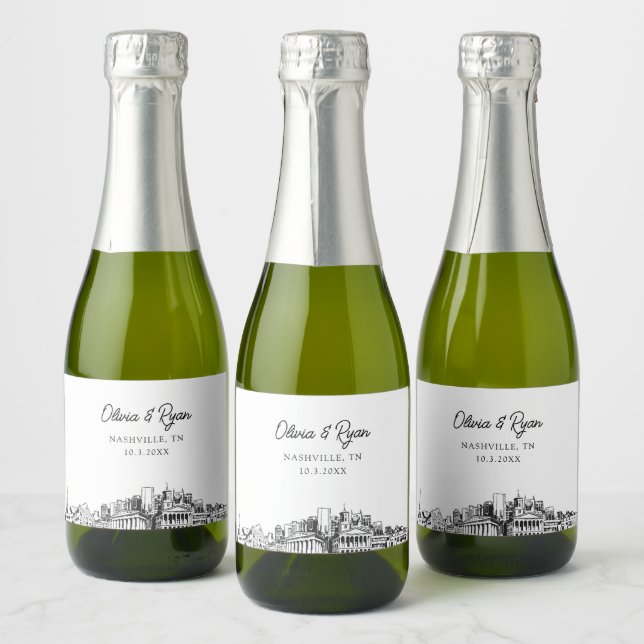 Classy Nashville Wedding Favour Custom Mini Sparkling Wine Label (Bottles)