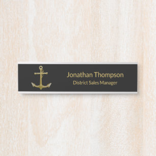 Classy Nautical Gold Anchor on Black Door Sign