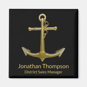 Classy Nautical Gold Anchor on Black Magnet