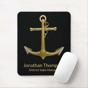 Classy Nautical Gold Anchor on Black Mouse Pad