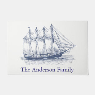 Classy Nautical Ship Schooner Family Name Doormat