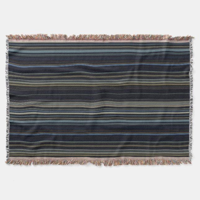 Classy Navy and Gold Multicolor Stripes Throw Blanket (Front)