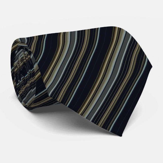 Classy Navy and Gold Stripes Tie (Rolled)