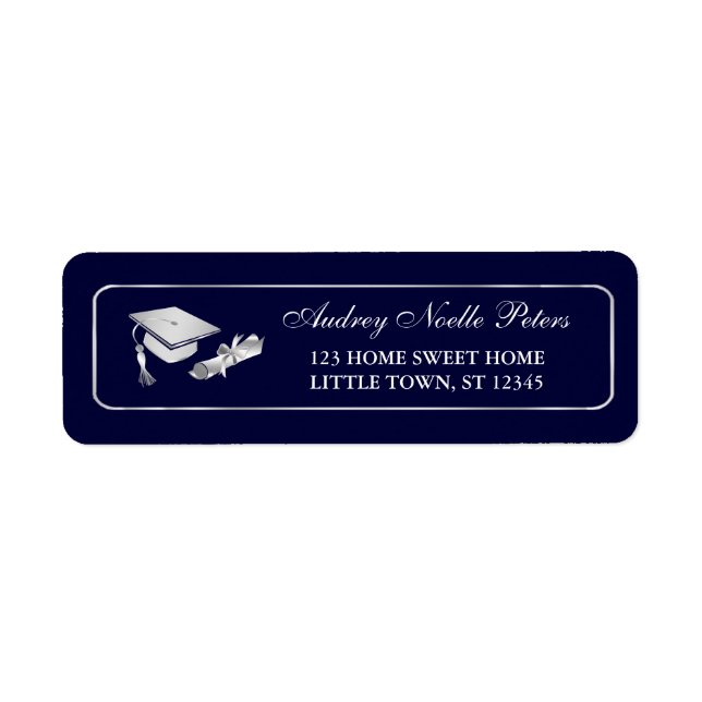 Classy Navy and Silver Graduate Address Labels (Front)