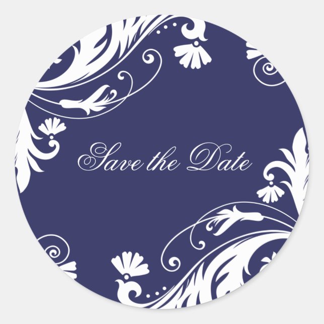 Classy Navy and White Wedding Stickers (Front)