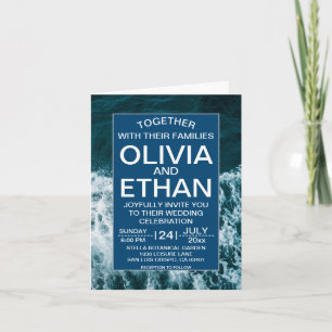 Classy navy blue coastal beach Wedding Invitation
