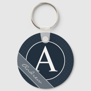 Classy Navy Blue Custom Monogram Key Ring