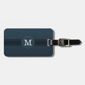 Classy Navy Blue Custom Monogram - Striped Pattern Luggage Tag