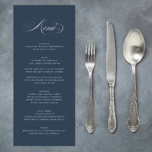 Classy Navy Blue Elegant Calligraphy Wedding Menu