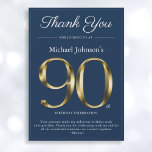 Classy Navy Blue Gold 90th Birthday Thank You Card<br><div class="desc">Classy Navy Blue Gold 90th Birthday Thank You Card. Simple yet classy birthday thank you card with the birth year milestone in solid gold text effect! This is an editable template and could be used for both male and female. Contact me if you have any questions, I will do my...</div>