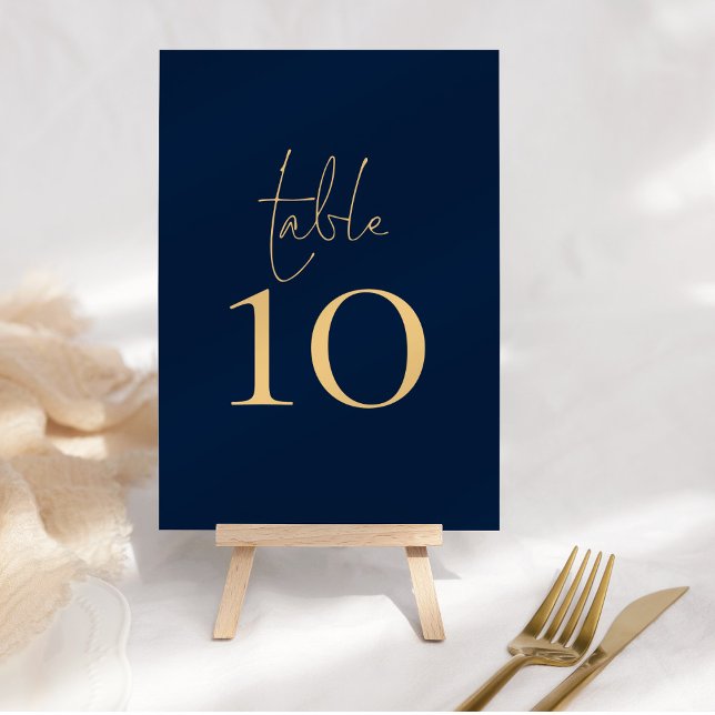 Classy Navy Blue Gold Script Wedding Table Number (Creator Uploaded)