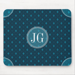 Classy Navy Blue & Teal Geometric Custom Monogram Mouse Pad