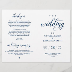Classy Navy Blue Wedding Ceremony Foldable Program