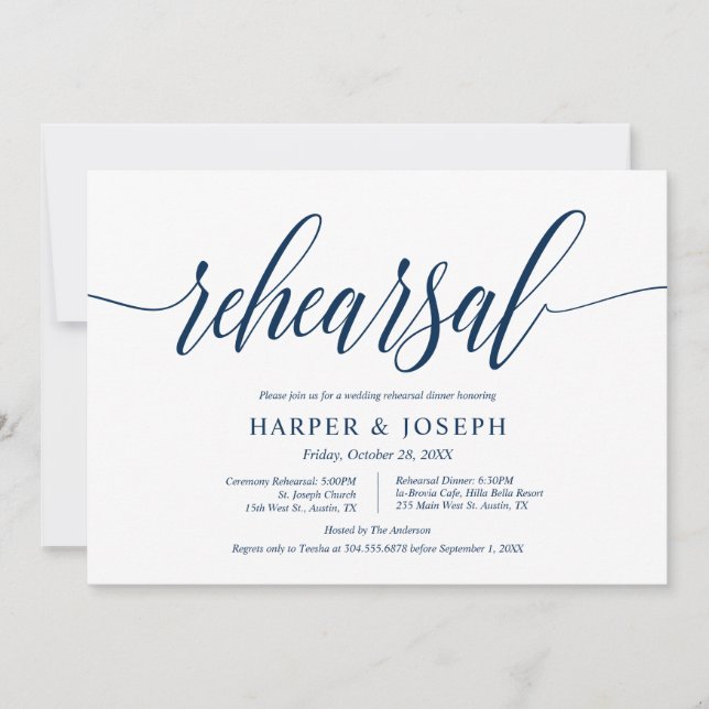 Classy Navy Blue, Wedding Rehearsal and Dinner Invitation (Front)