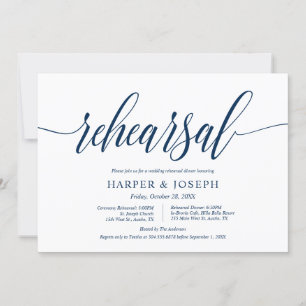 Classy Navy Blue, Wedding Rehearsal and Dinner Invitation