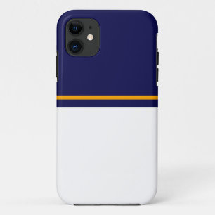 Classy Navy Blue White Color Block Yellow Stripe  iPhone 11 Case