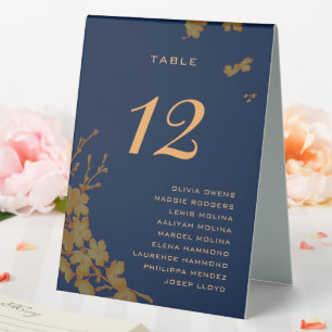 Classy Navy Gold Floral Guest Names Table Number
