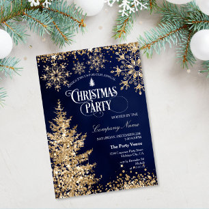 Classy Navy Gold Glitter Corporate Christmas Party Invitation