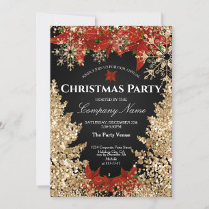 Classy Navy Gold Glitter Corporate Christmas Party Invitation