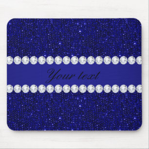 Classy Navy Sequins and Diamonds Personalised Mouse Pad