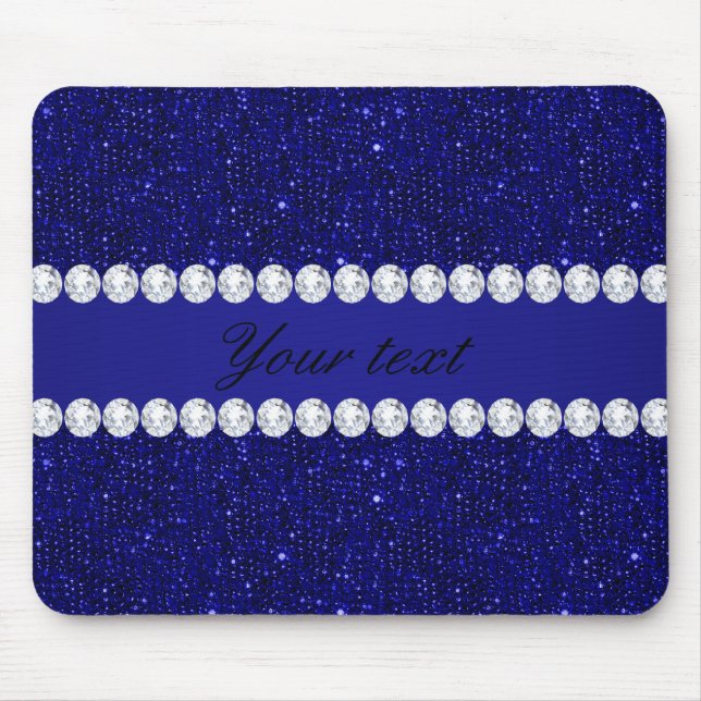 Classy Navy Sequins and Diamonds Personalised Mouse Pad (Front)