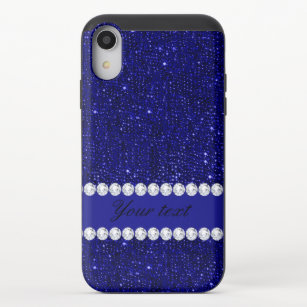 Classy Navy Sequins and Diamonds Personalised iPhone XR Slider Case