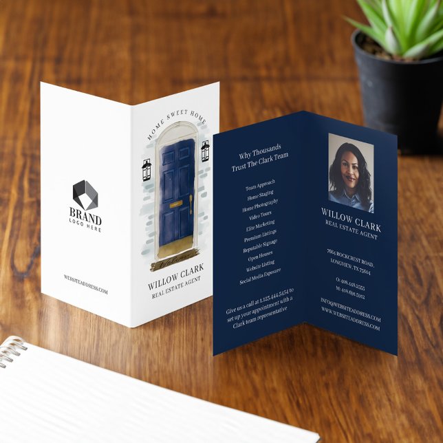 Classy Navy Watercolor Front Door Photo & Services Business Card (Classy Navy Watercolor Front Door Photo & Services Business Card)