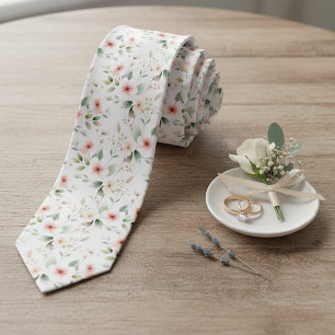 Classy Neck Tie With Peach Pink Sage Green Floral