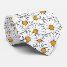 Classy Neck Tie With Yellow White Daisy Floral Art