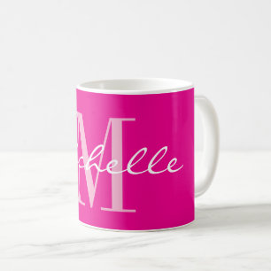 Classy neon pink name monogram coffee mug